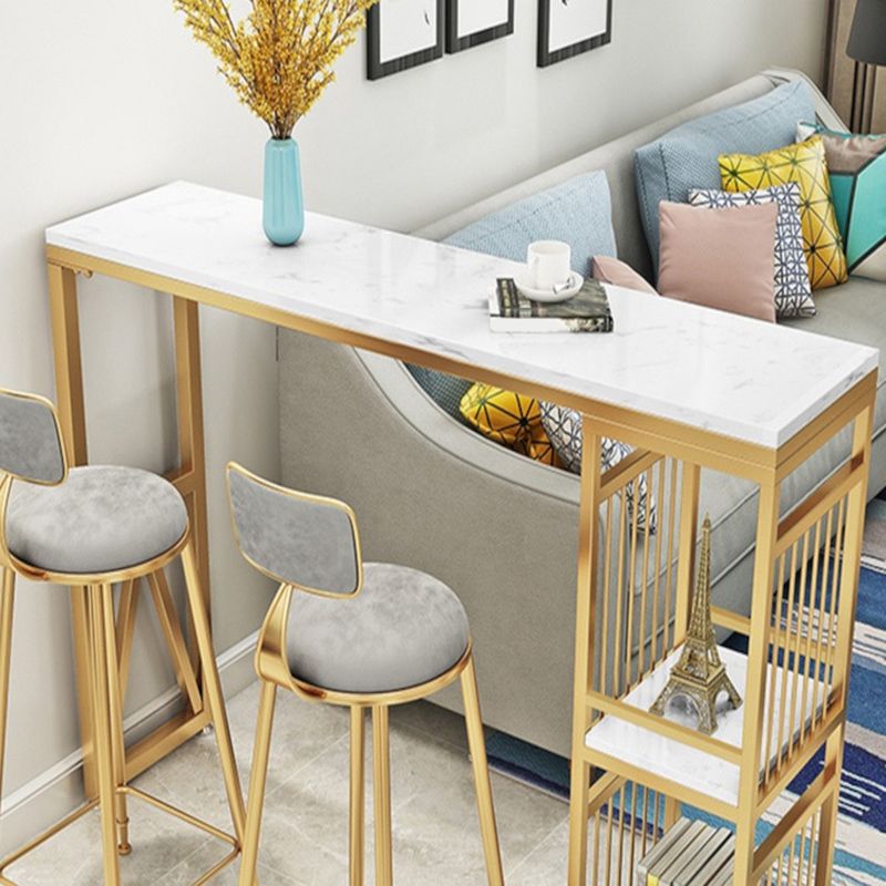 Glam Faux Rectangle Bar Counter Table Marble Bar Counter Table with Metal Legs for Home