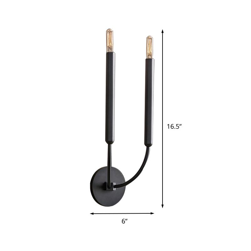 1/2 Bulbs Tube Wall Lamp Tradition Metal Sconce Light Fixture in Black/Brass for Dining Room