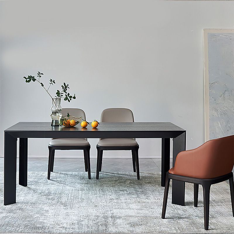 Rectangle Black Base Dining Table Modern Pine Wood Table for Kitchen Living Room