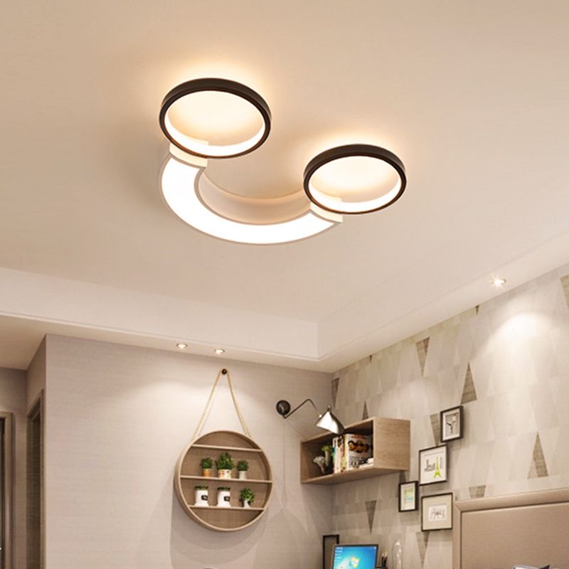 Nordic LED Ceiling Flush Light Acryl Black und White Smiley Flush Lighting in White Light/Fernbedienung Stepless Dimming