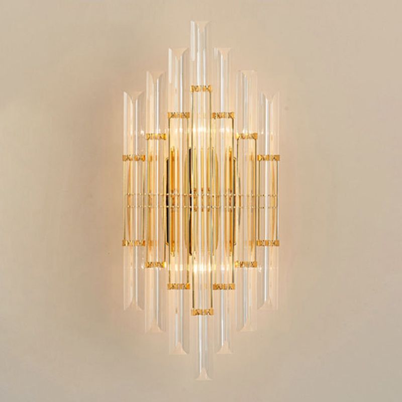 Lámpara de pared de la columna de cristal transparente de 2 luces Post-Moderno Flexion de iluminación de dorado para sala de estar