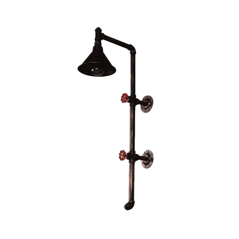 Cone Shade Iron Wall Light Kit Industrial Single Living Room Wall Mount Lamp with Valve and Bracket Design in Bronze