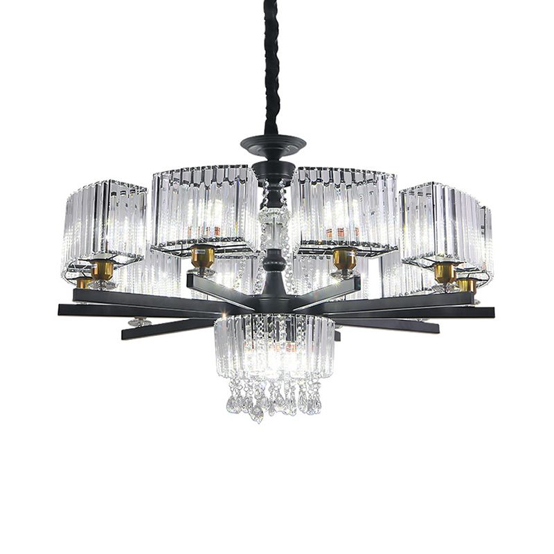 13 Bulbs Crystal Chandelier Traditional Black Geometric Sitting Room Ceiling Lamp