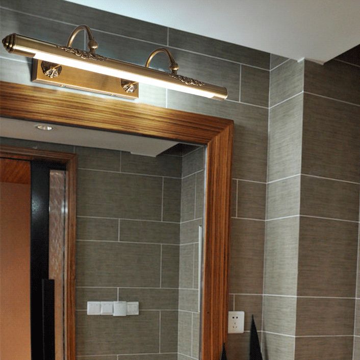 Simple Brass Mirror LED Wall Light Sconces with Acrylic Shade for Bathroom
