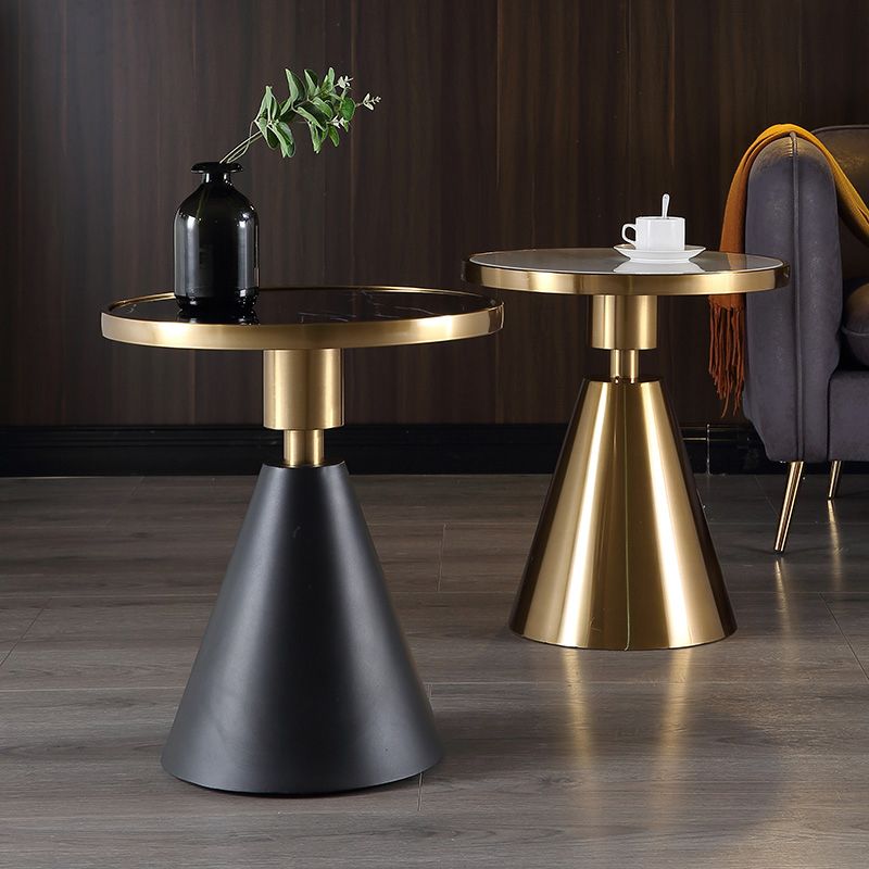 Contemporary Pedestal Round Marble/Stone Side Table - 21.65" H