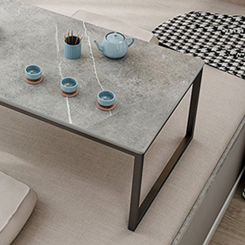 Glam 11.8" H Rectangle Slate Coffee Table Metal 2 Legs Cocktail Table