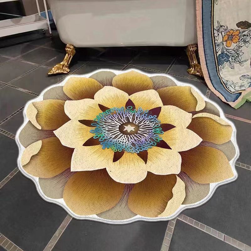 Irregular Shape Colorful Flowers Rug Stain Resistant Loom Rug for Bedroom