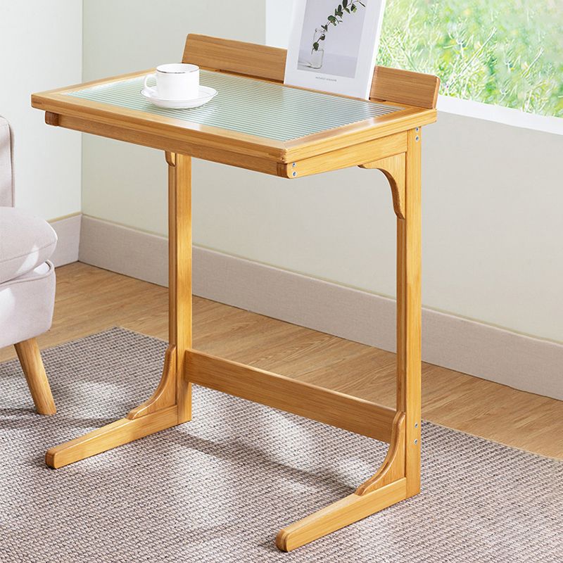 Rectangular Glass Top Side Table Wood Sofa Side Accent Table