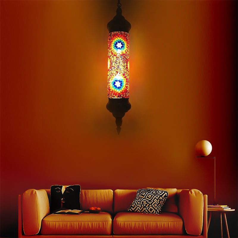 Vintage Cylindre suspendu rouge / orange / verre bleu 1/3 têtes Suspension Lumière pour restaurant