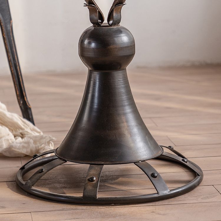 French Country Round Wood Top Side Table Iron Pedestal End Table