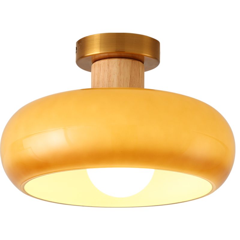 Contemporary Flush Mount Light Wooden Glass Flush Mount Ceiling Light Fixture