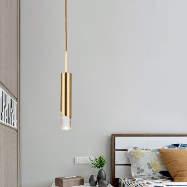 Cylindrical Acrylic LED Hanging Light in Modern Simplicity Wrought Iron Pendant Light for Bedroom