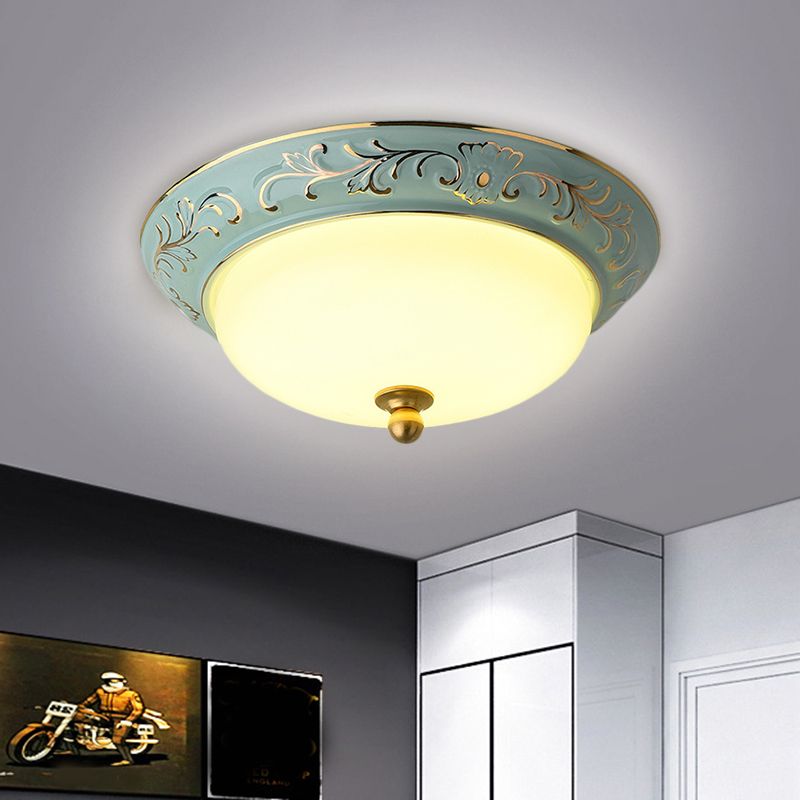 12 "/14" W Blue LED Flush Mount Lodge Style Frosted Glass Bowl Shape Soffitto Illuminazione a Warm / White Light