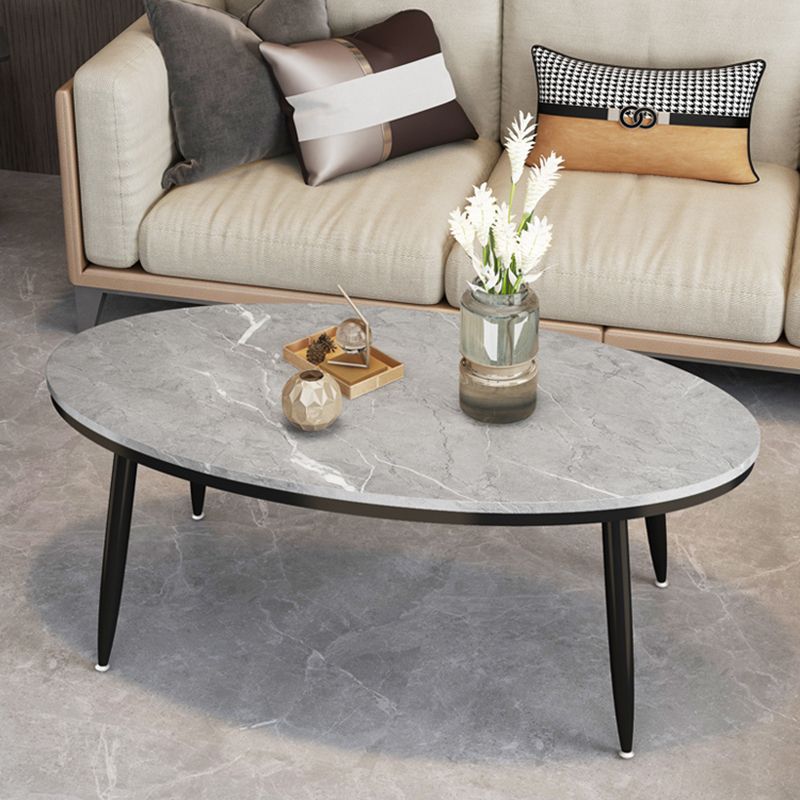 Glam Oval Coffee Table Slate Top 4 Legs Coffee Table for Living Room