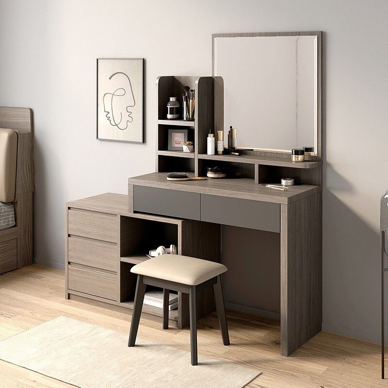15.74" Wide Vanity Tables Wood Makeup Table with 5 Storage Drawers and Mirror