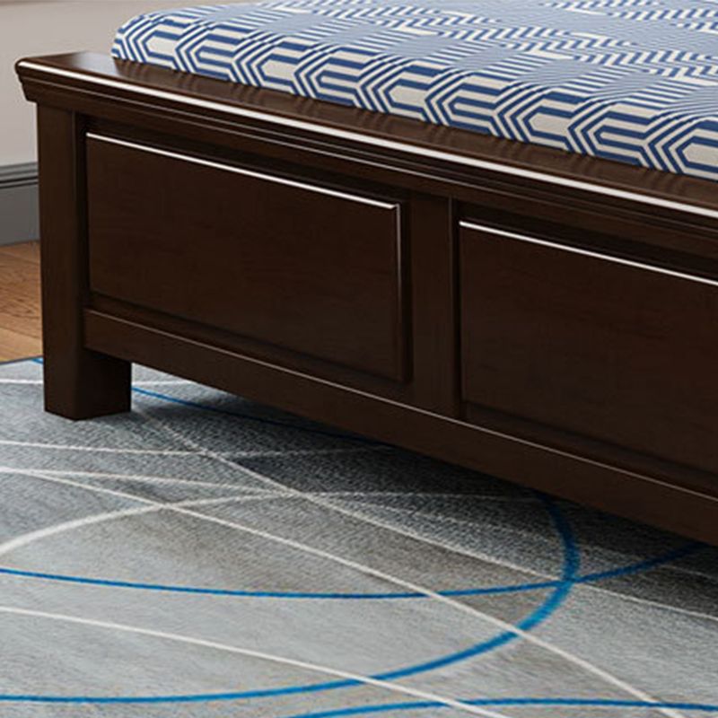 Contemporary Bed Frame Rubber Wood Panel Bed with Upholstered Headboard