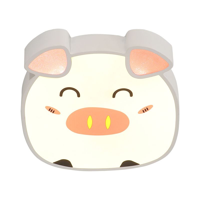 White Cartoon Pig Ceiling Flush Mount Light Kids LED Acrylique Flush Lighting in Warm / White / Natural Light