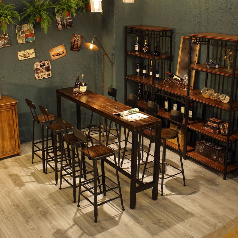 Brown Wood Top Counter Table Metal Black Legs Industrial Bar Table for Restaurant