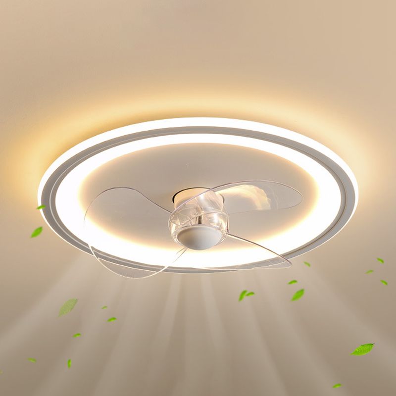 Nordic Style LED Ceiling Fan Metal Round Fan Lighting in White