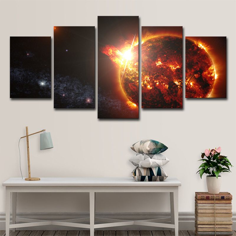 Planet Explosion Canvas Art for Boys Room Space Universe Wall Decor in Black, Multi-Piece