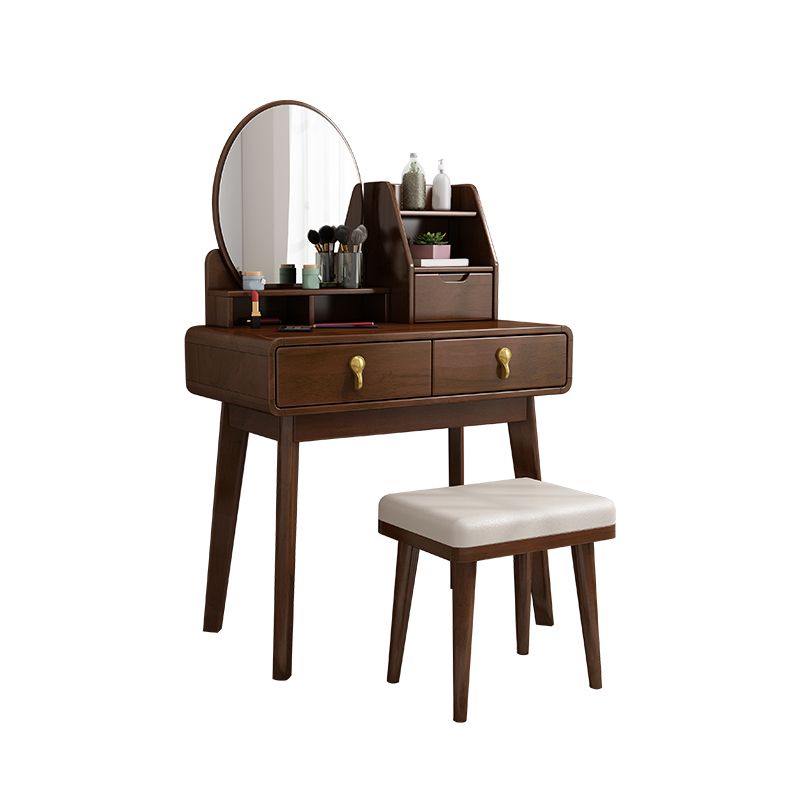 15.74" Wide Vanity Set 2-Drawer Solid Wood Dresser with Stool Set