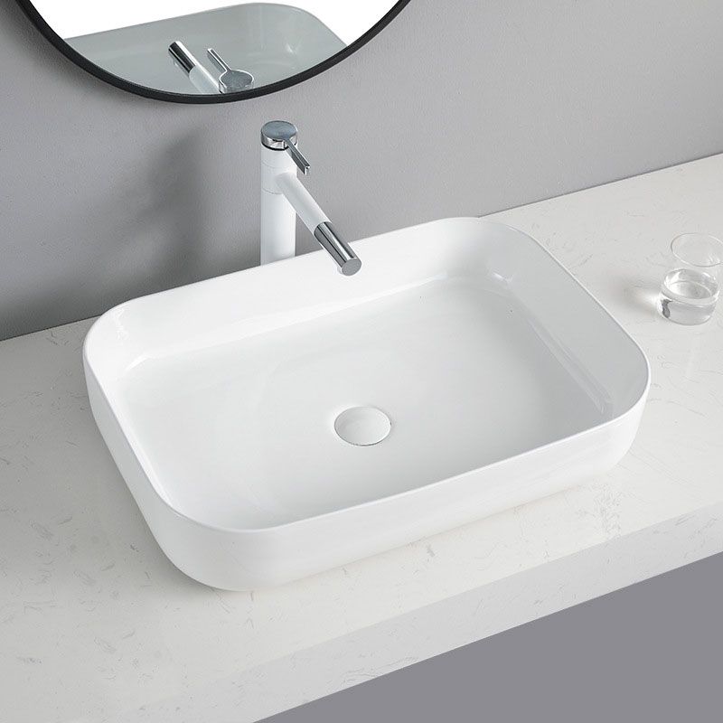 Contemporary Bathroom Sink Porcelain Rectangular Vessel Lavatory Sink Only
