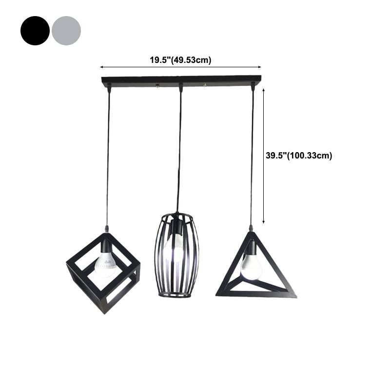 Industrial Style Hanging Lamp Geometry Iron 3 Light Island Light Fixture for Dining Table