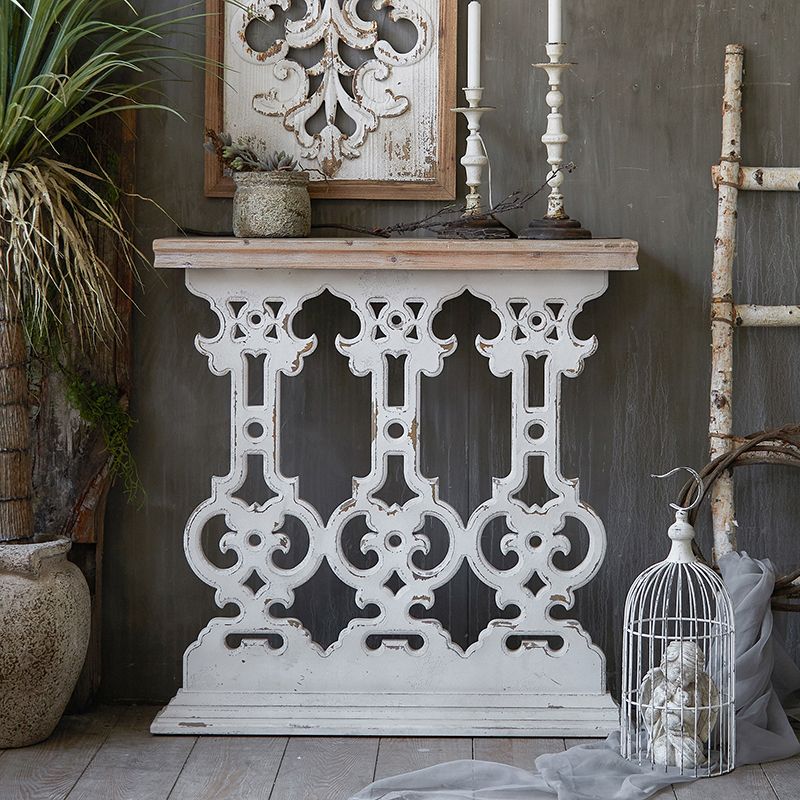 Wood French Country Console Table Distressed Accent Table with Shelf