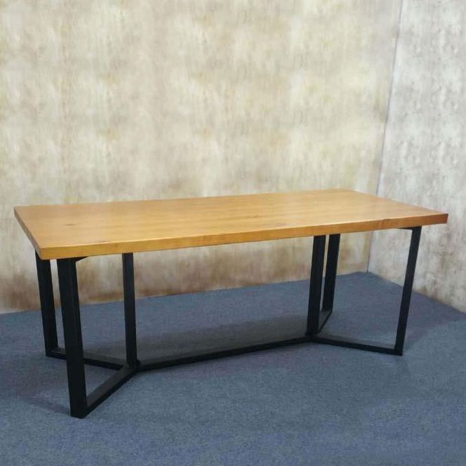 Industrial Rectangle Dining Table Solid Wood Trestle Base Dining Table