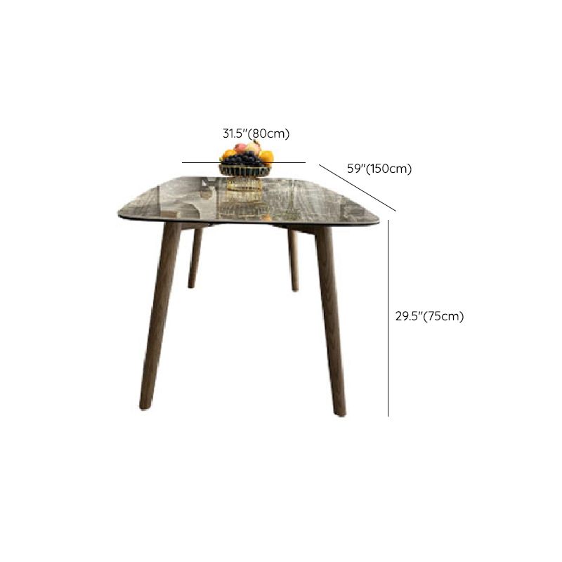 Gray Stone Top Table with Ash Wood Frame Modern Dining Table for Home