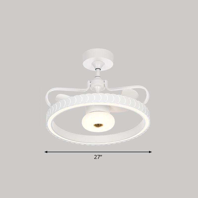 26,5 "W Fernbedienung Crown geformtes LED -Lüfter Licht postmoderne Acryl Wohnzimmer Halbflush -Licht mit 3 Klingen
