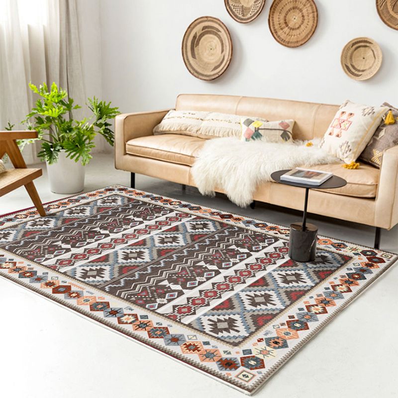 Traditional Multi-Color Patterned Rug Polyester Boho Chic Rug Non-Slip Machine Washable Stain Resistant Area Carpet for Home
