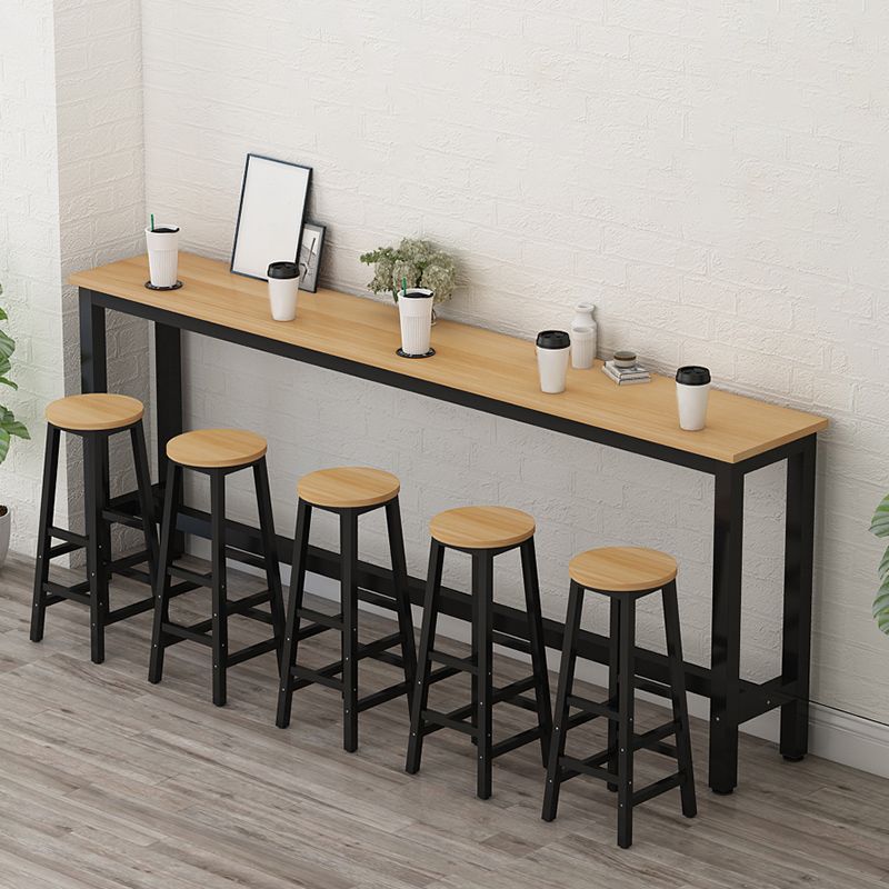 Industrial Rectangle Wood Counter Table 6 Pieces Bar Table Set for Cafe