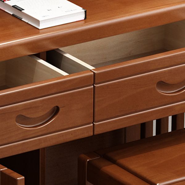 Traditional 2-Drawer Solid Wood Dressing Table with Mirror Makeup Vanity Stool