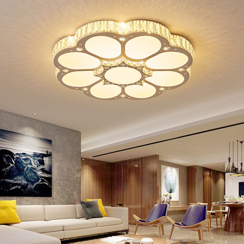Flower Ceiling Mounted Light Minimalist Crystal Bedroom LED Flush Light in White