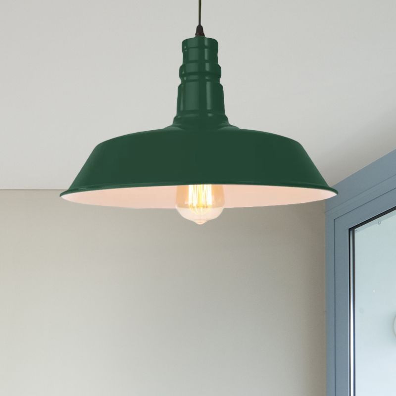 Metal Barn Shade Hanging Lamp Retro Style 1 Bulb Living Room Ceiling Pendant Fixture in Pink/Yellow, 10"/14"/18" Diameter