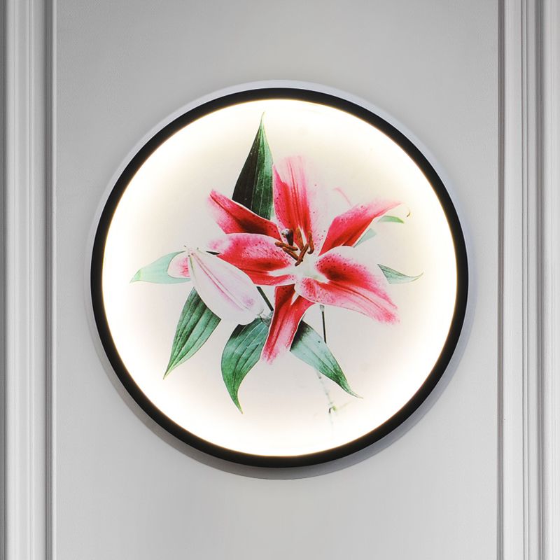 Style oriental circulaire de lampe murale métallique LED LED MURD MURD MONTÉE EN NOIR AVEC BLOSSOM / MOTEUR D'OIFFICE