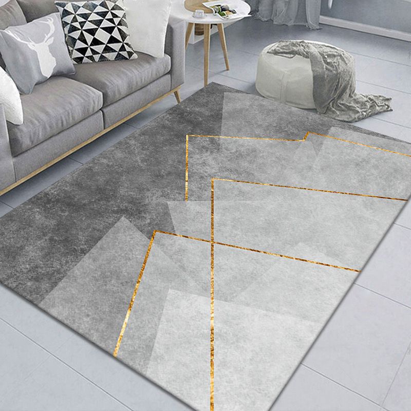 Black Modern Rug Polyester Pattern Indoor Rug Stain Resistant Rug for Living Room