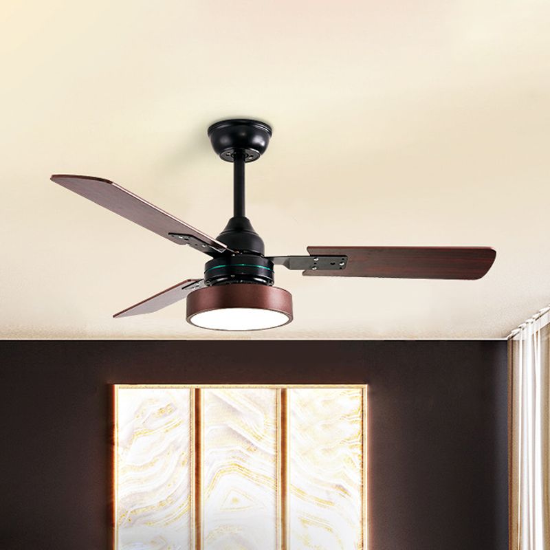3 Blades LED Round Semi-Flush Ceiling Light Vintage Acrylic Pendant Fan Lamp for Bedroom