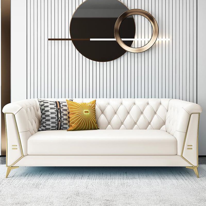 28.7" H 3-seater Faux Leather Tufted Tuxedo Arm Sofa for Living Room