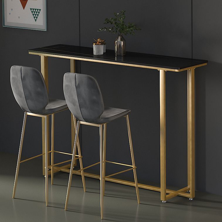 Stone Top Bar Stool Table Glam Style Pub Table with Metal Leg