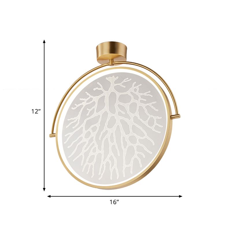 Circle Acrylic Rotatable Semi Mount Lighting Contemporary LED Gold Flush Ceiling Lamp with Context Pattern