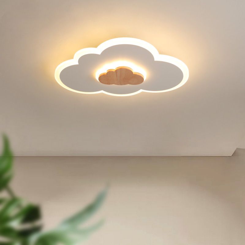 Plafonnier LED en forme de nuage en acrylique, design de dessin animé, blanc et bois, plafonnier pour chambre d'enfant