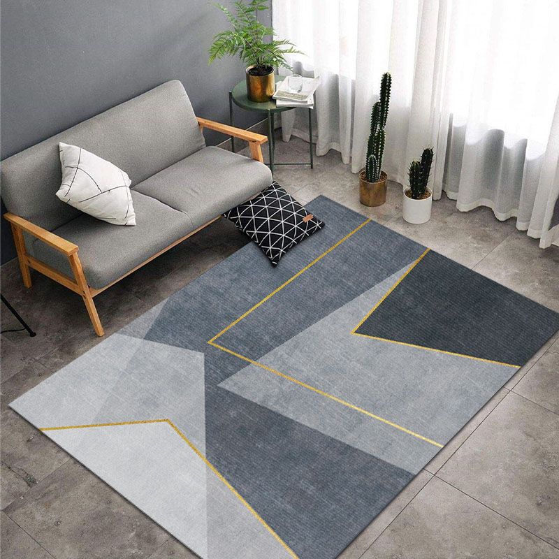 Blue Geometric Pattern Rug Modern Polyester Area Rug Non-Slip Backing Carpet for Living Room