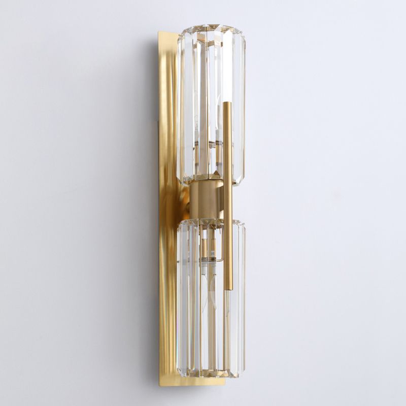 2-Lights Cylindrical Crystal Sconce Lights Electroplated Gold Postmodern Wall Lamp for Living Room