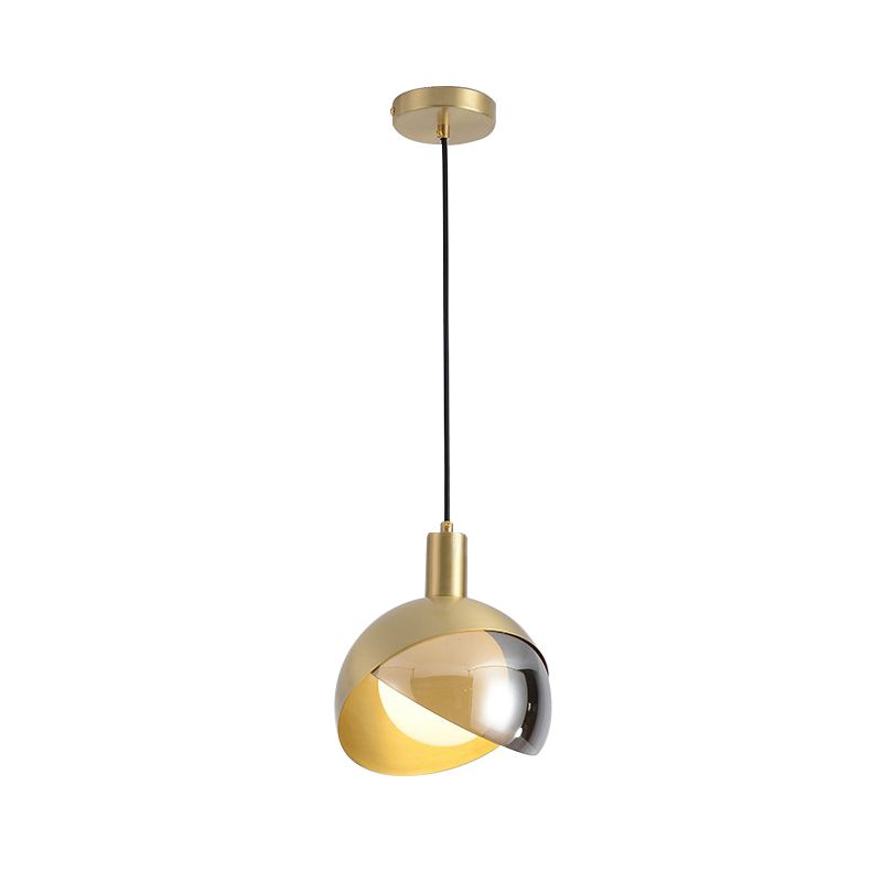 Gold 1 Light Hanging Pendant Light Farmhouse Metallic Double-Dome Suspension Lighting for Bedroom