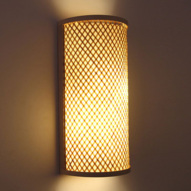 1 Light Geometric Flush Mount Wall Sconce Contemporary Rattan Wall Light Sconces