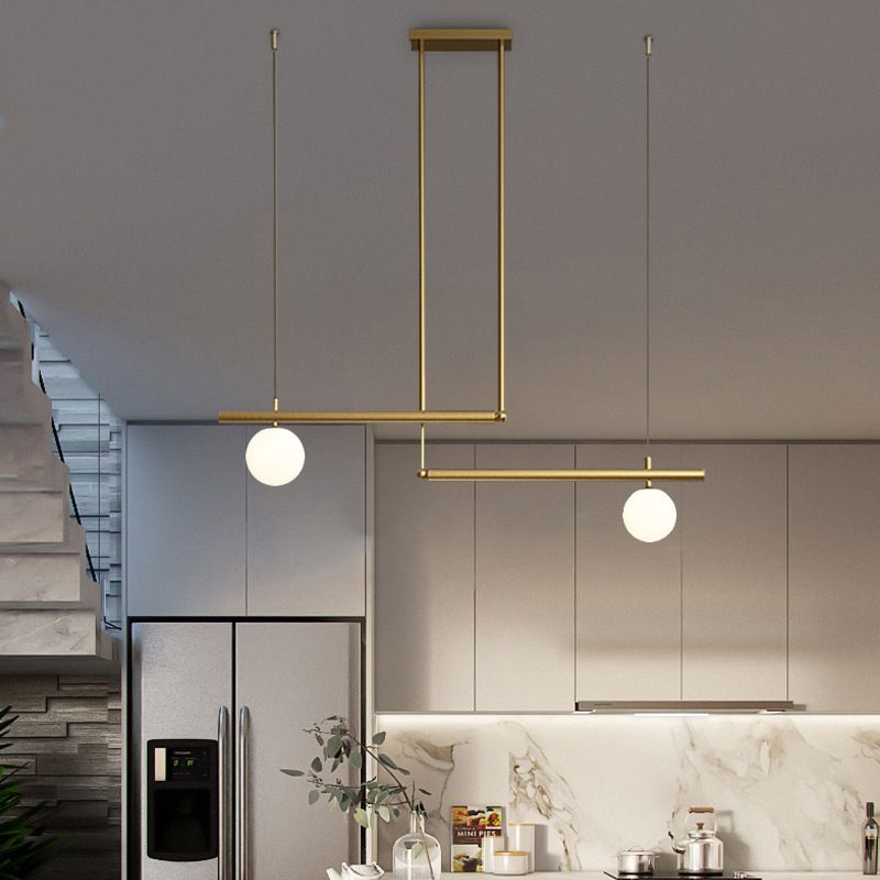 Postmodern Metal Island Light Multi Head Light con sombra de vidrio para mesa de comedor