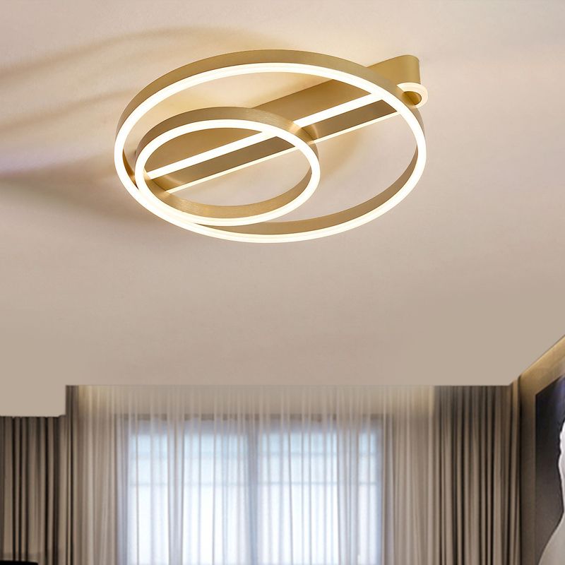 18"/21.5" W 2-Hoop Flush Mount Light Modern Metal Gold/Coffee LED Flush Ceiling Lamp for Parlor, Warm/White Light