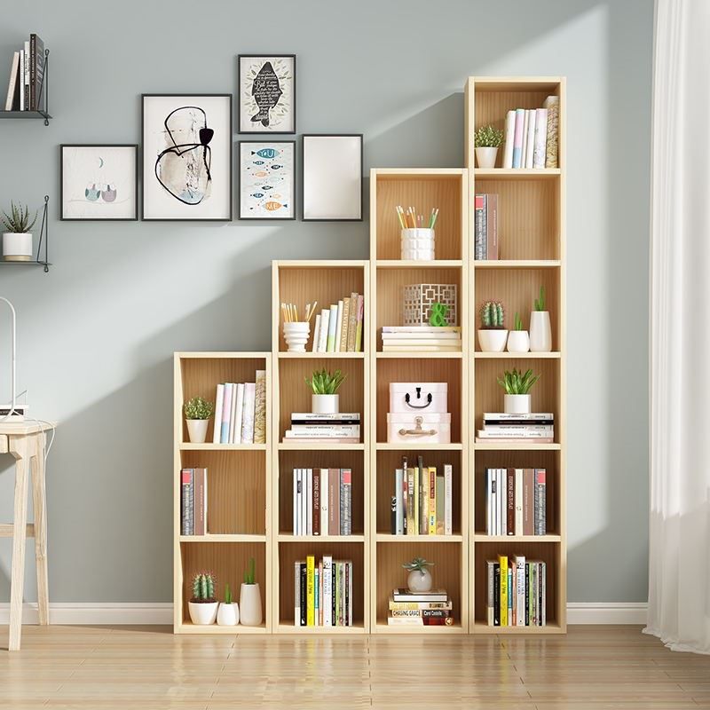 Scandinavian Pine Standard Bookshelf Vertical Closed Back Bookshelf for Living Room